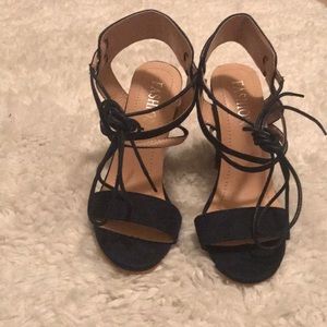 Fashion Navy blue Swede Lace up heels